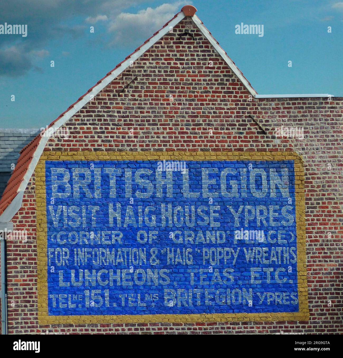Preserved original advert for Earl Haig House, Ypres Stock Photo Alamy