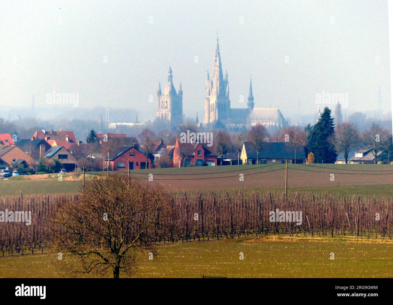 Spires of Ypres from Hill 62 Canadian Memorial Stock Photo