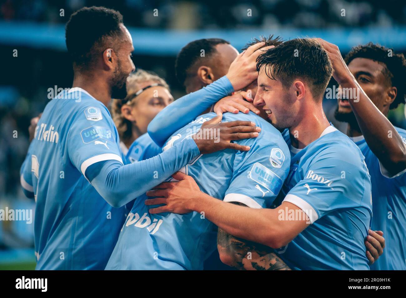Malmoe, Sweden. 07th Aug, 2023. Pontus Jansson (18) of Malmoe FF scores for 1-0 during the Allsvenskan match between Malmoe FF and Halmstads BK at Eleda Stadion in Malmoe. (Photo Credit: Gonzales Photo/Alamy Live News Stock Photo