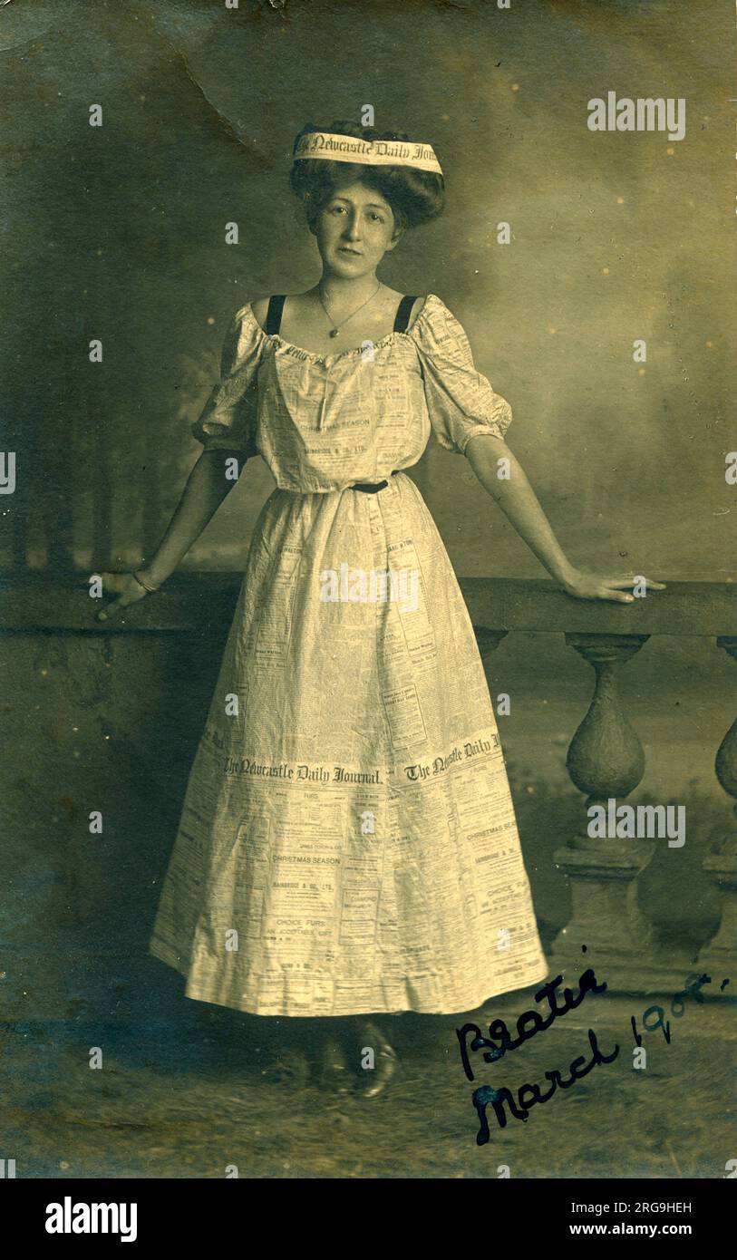 A young woman called Beatie, in a fancy dress costume as the Newcastle