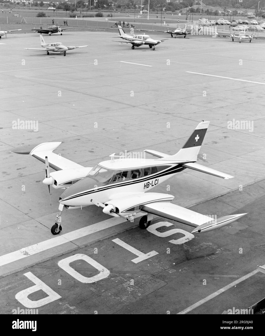 Cessna 320 HB-LCI at Gatwick Airport Stock Photo