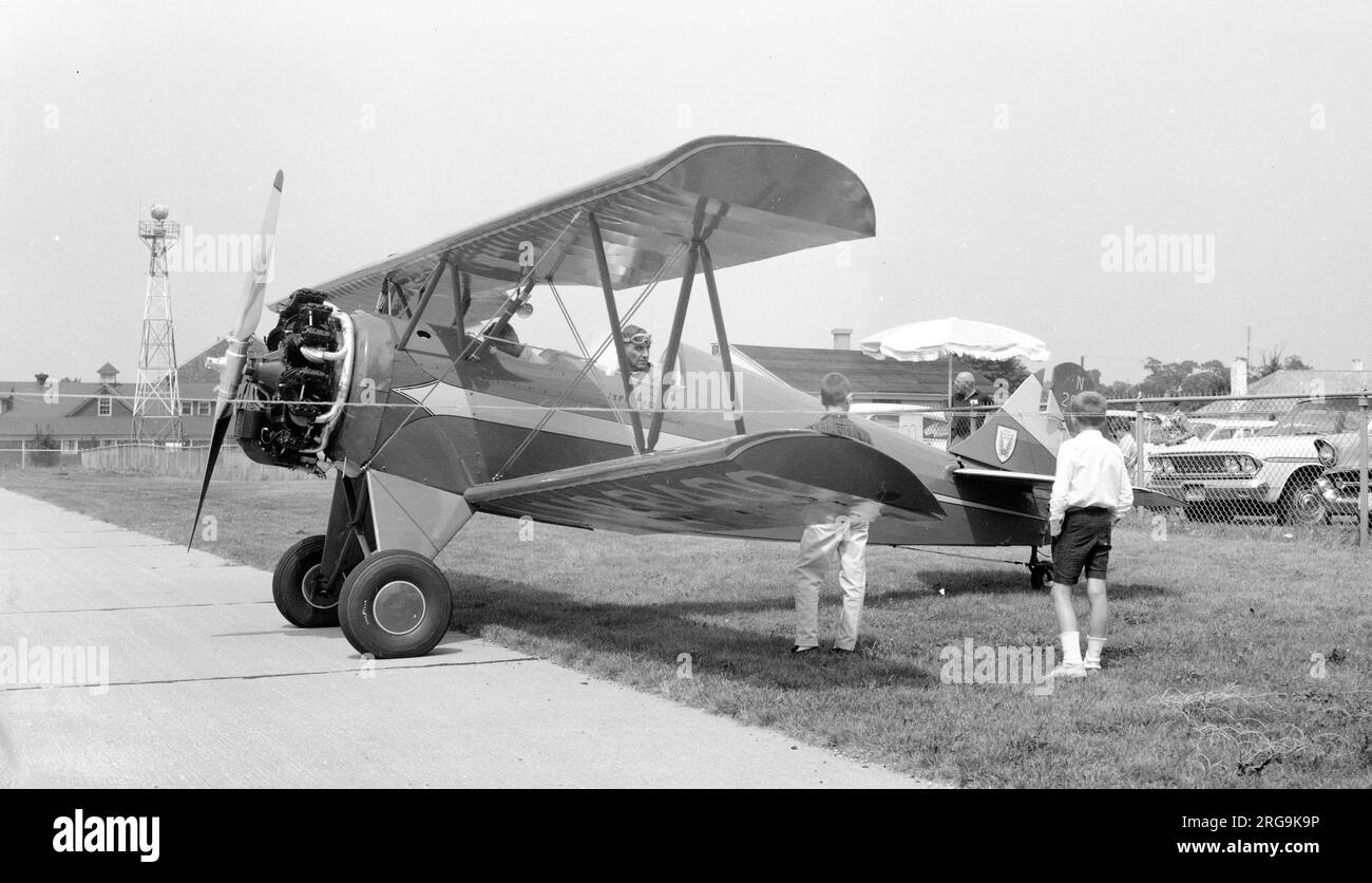 Flaglor High-Tow N2840C at Groton Connecticut. Built by F.K. Chuck Flaglor at Des Plaines IL. In 1957, the High-Tow was a hybrid with a Waco fuselage and wings from a Fleet aircraft, powered by a 220hp Continental R-760, specially for glider towing. Stock Photo