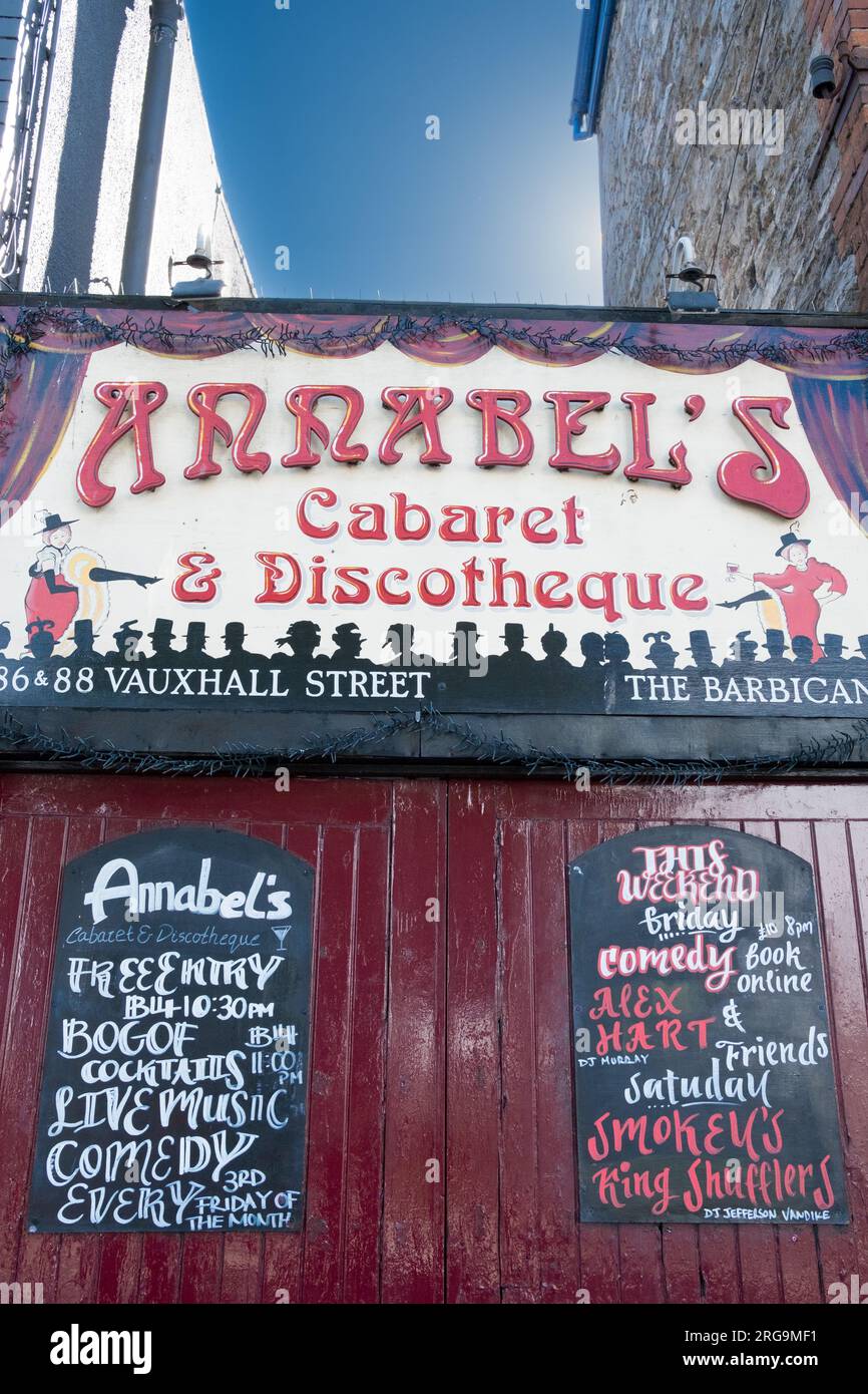 Annabel's Cabaret and Discotheque painted entrance, Plymouth Barbican Stock Photo