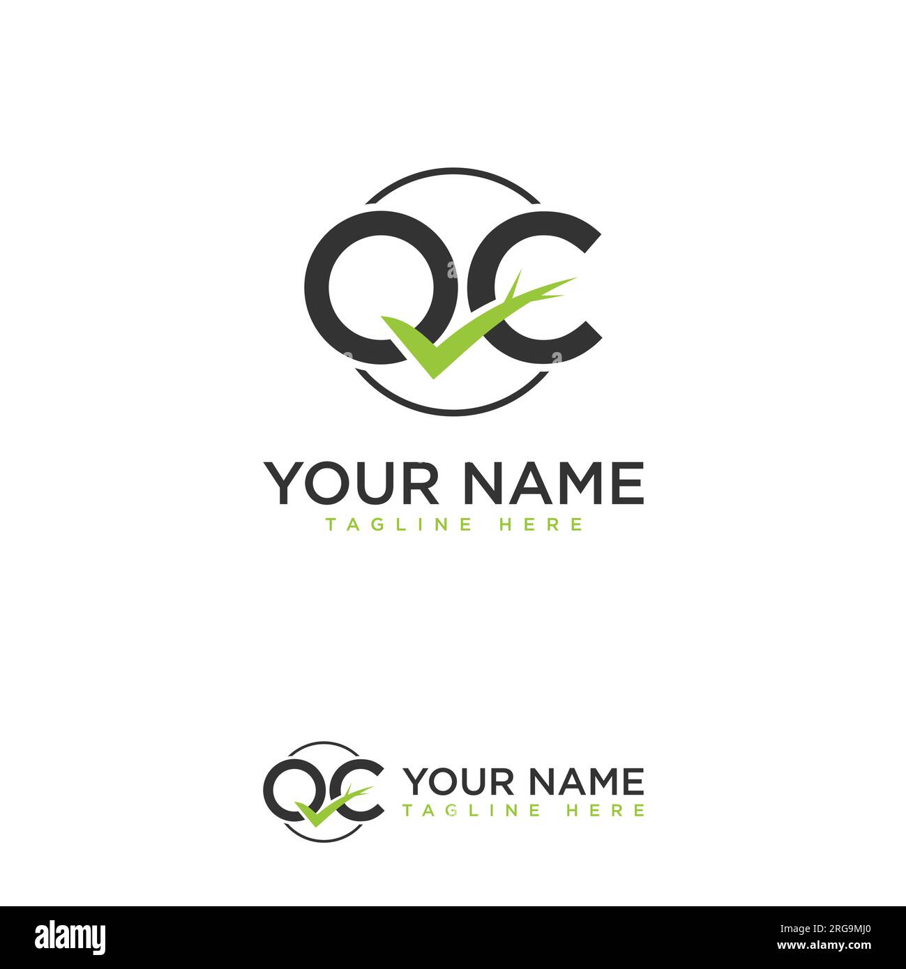 Letter QC Logo design with check mark symbol. Vector illustration Stock Vector