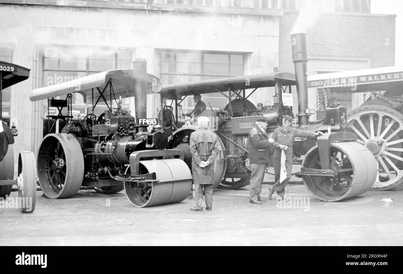 At a traction engine rally outside the Museum of Science and Technology on Newhall Street, Birmingham:- Fowler T3A2 class Road Roller, regn. FF 4913, number 21629. Built in 1937 by John Fowler & Co. in Leeds, powered by an 3 Nhp compound steam engine. With Aveling & Porter F class Road Roller, regn. WK 5769 number 12088, Margaret. Built in 1928 by Aveling & Porter at Rochester, powered by a 5 Nhp compound steam engine. Stock Photo