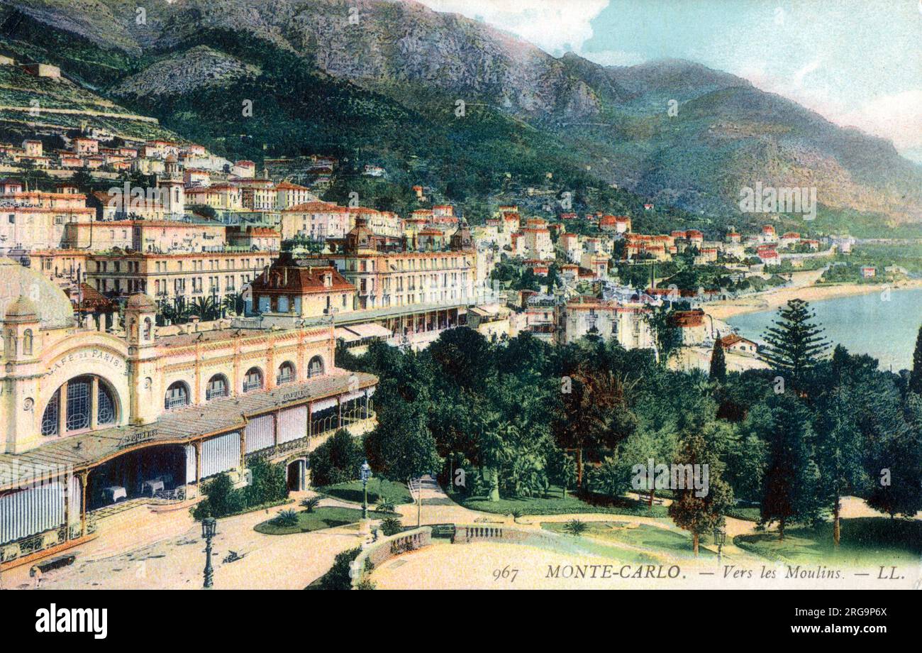 Monte Carlo, Monaco - with the Cafe de Paris in the foreground. Stock Photo