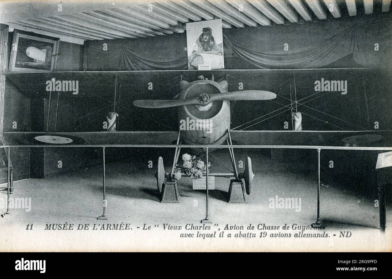 The original SPAD S.VII aircraft, nicknamed 'Vieux Charles', now preserved at Musée de l'Air et de l'Espace of French ace pilot Georges Guynemer (1894–1917), the second highest-scoring French fighter ace with 54 victories during World War I, and a French national hero at the time of his death. Stock Photo