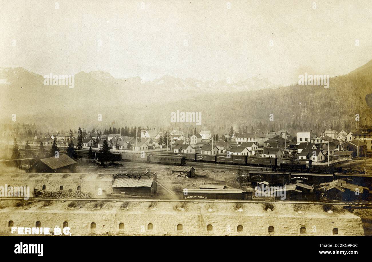 Fernie, British Columbia, Canada town panorama, Albert hotel, CPR