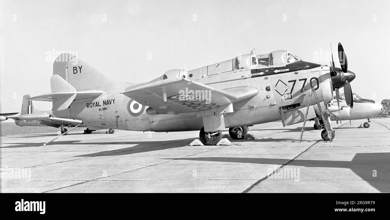 Fleet Air Arm - Fairey Gannet T.5 XG886 (msn F9415) of 849 Naval Air Squadron Headquarters Flight, from RNAS Brawdy, at RAF Odiham. XG866 was delivered on 4 July 1957 and broken up for spares/reduced to produce, at RNAS brawdy on 19 May 1970. Stock Photo