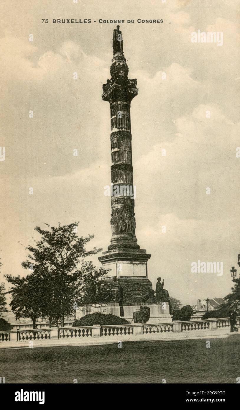The Congress Column (Colonne du Congres), Dutch: Congreskolom) - a monumental column situated on the Place du Congres (Congresplein) in Brussels, Belgium, commemorating the creation of the Constitution by the National Congress of 1830–1831. Stock Photo