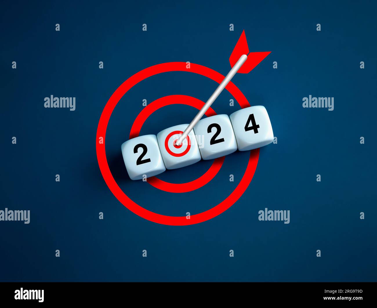 The calendar year 2025 with goal and success concept. Big red target