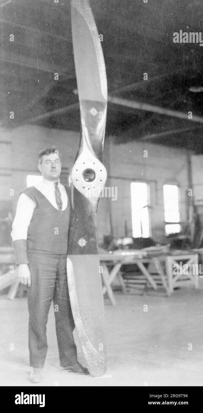 Propeller from one of the Liberty engines fitted to Engineering Division XNBL-1 AS64215, (also known as The Barling Bomber and Witteman-Lewis XNBL-1 and McCook Field Project P-303), during manufacture at Witteman-Lewis Co. Designed by Walter Barling, the XNBL-1 (NBL=Night Bombardment-Long distance) was a large triplane, powered by six 420hp Liberty L-12 engines, quad landing gear and four tails. Contracted to Witteman-Lewis Co for manufacture at Hasbrouck Heights, it was shipped by train, unsassembled, in sections, to Wright Field. First flown on 22 August 1923, it was only a few times before Stock Photo