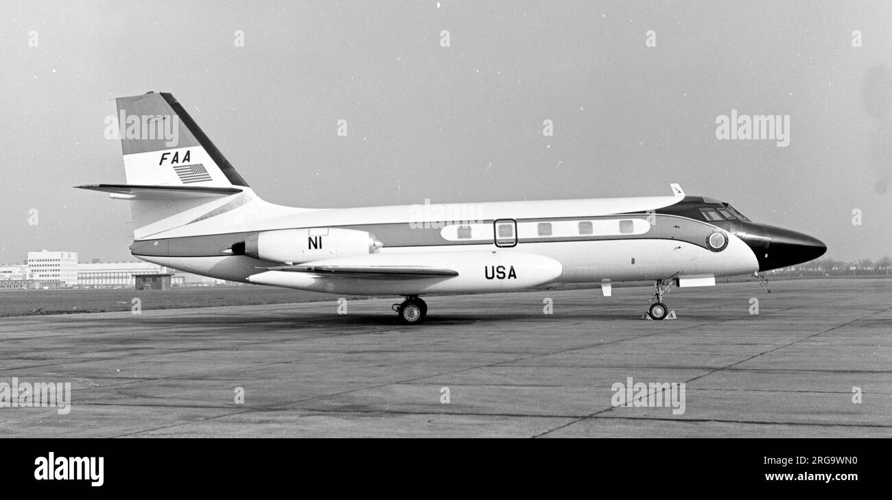 Lockheed JetStar N1 of the Federal Aviation Administration flying unit, at London Heathrow Airport. Stock Photo