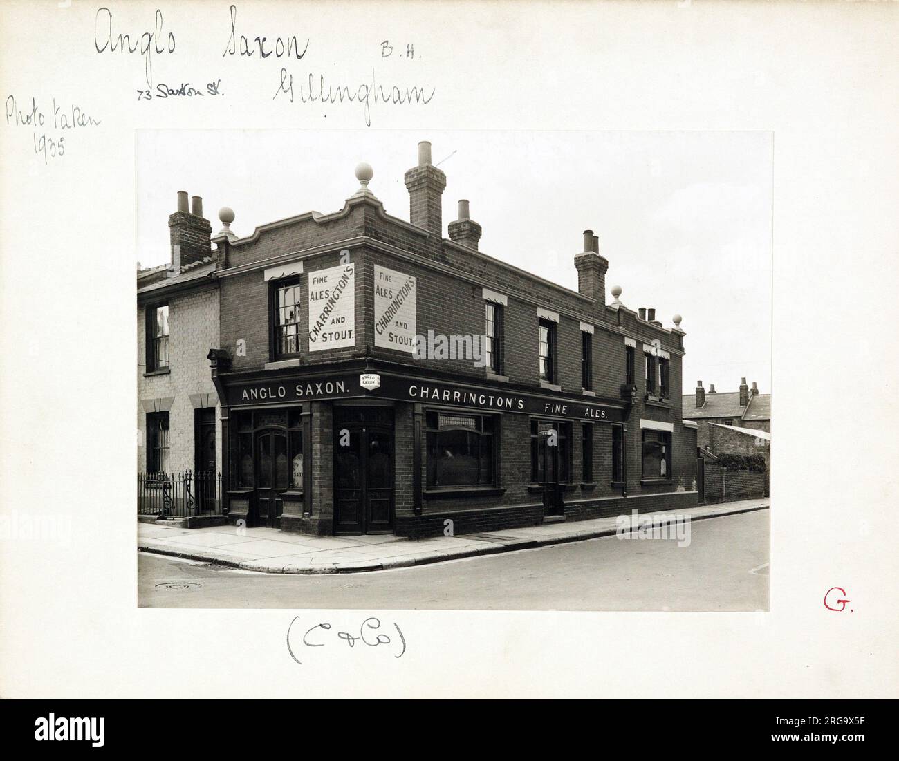 Photograph of Anglo Saxon PH, Gillingham, Kent. The main side of the print (shown here) depicts: Corner on view of the pub.  The back of the print (available on request) details: Trading Record 1929 . 1961 for the Anglo Saxon, Gillingham, Kent ME7 5EG. As of July 2018 . Renamed The Will Adams . Individually owned Stock Photo