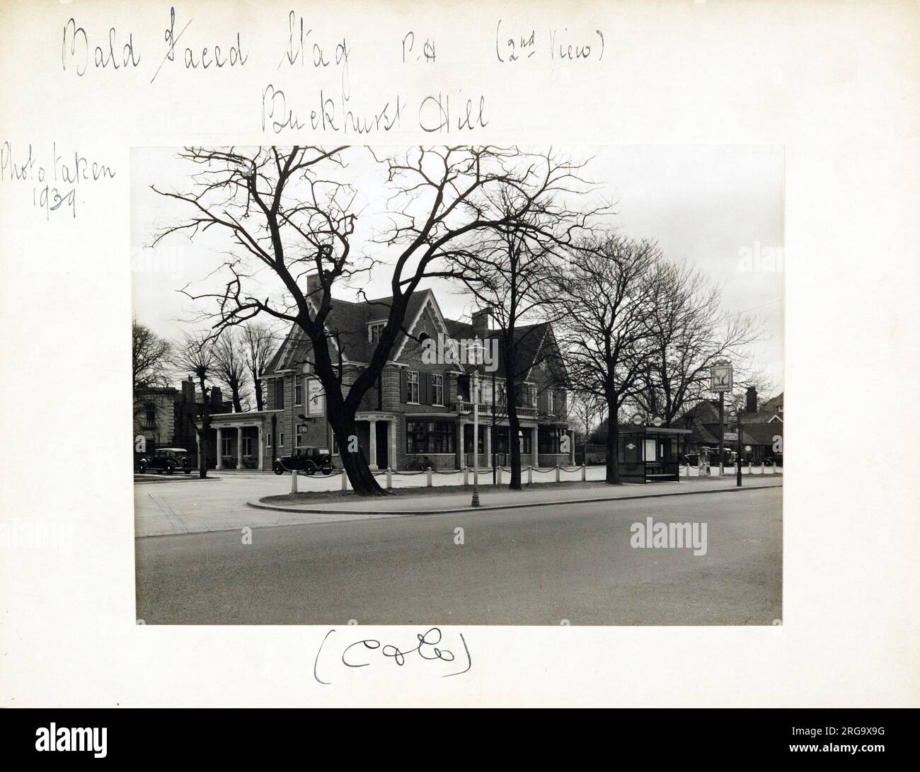 Photograph of Baldfaced Stag PH, Buckhurst Hill, Essex. The main side of the print (shown here) depicts: Distant left face on view of the pub.  The back of the print (available on request) details:  Nothing for the Baldfaced Stag, Buckhurst Hill, Essex IG9 5HT. As of July 2018 . Toby Carvery Stock Photo