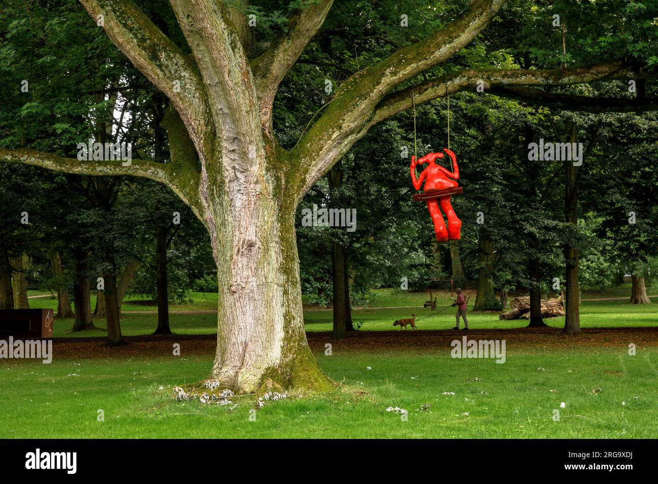 the Stammheim castle park in the district of Stammheim, public green area in which modern art is exhibited, Cologne, Germany. "Emily" by Steff Adams. Stock Photo