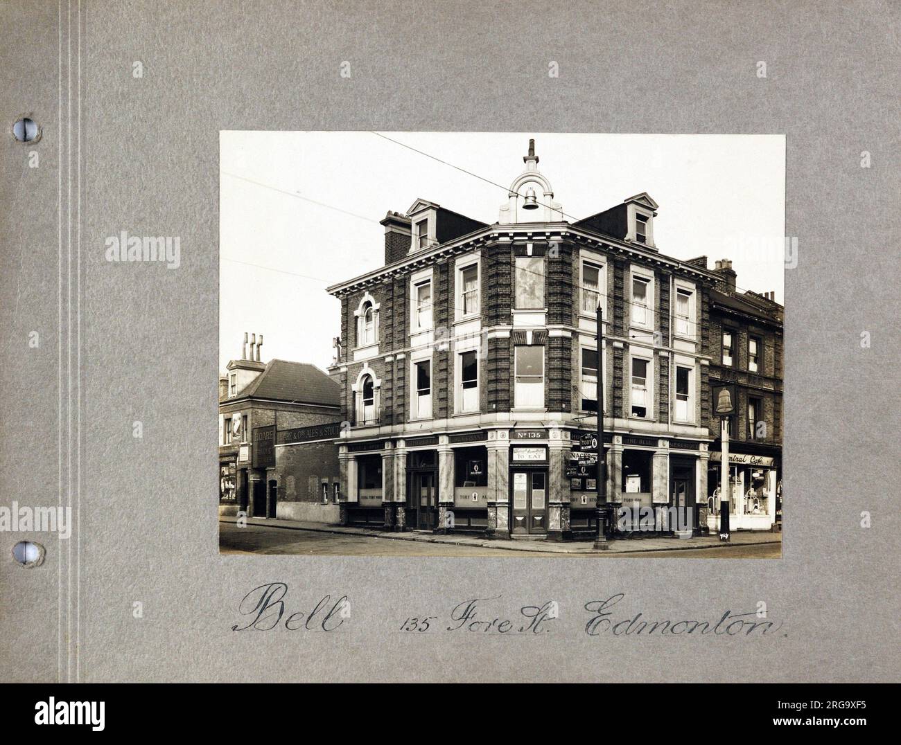 Photograph of Bell PH, Edmonton, London. The main side of the print (shown here) depicts: Corner on view of the pub.  The back of the print (available on request) details: Nothing for the Bell, Edmonton, London N18 2XF. As of July 2018 . Demolished Stock Photo