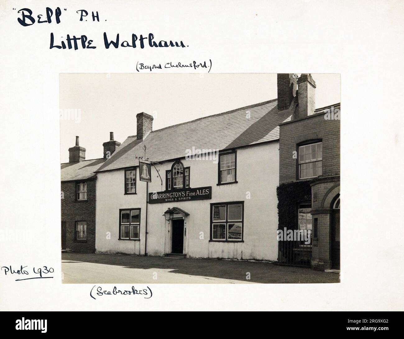 Photograph of Bell PH, Little Waltham, Essex. The main side of the print (shown here) depicts