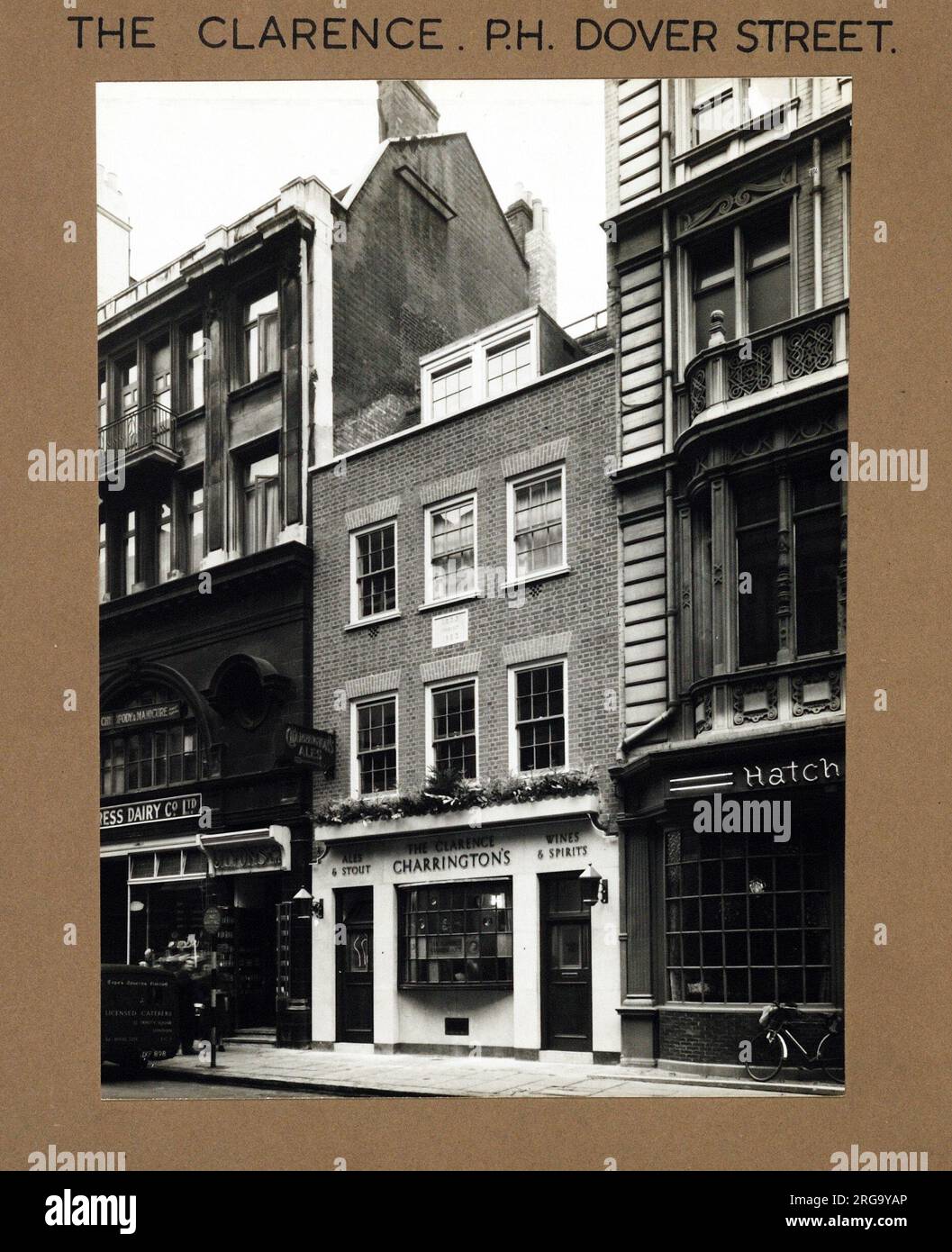 Photograph of Clarence PH, Piccadilly (New), London. The main side of the print (shown here) depicts: Right face on view of the pub.  The back of the print (available on request) details: Nothing for the Clarence, Piccadilly (New), London W1S 4LB. As of July 2018 . Nicholson's (Mitchells & Butlers) Stock Photo