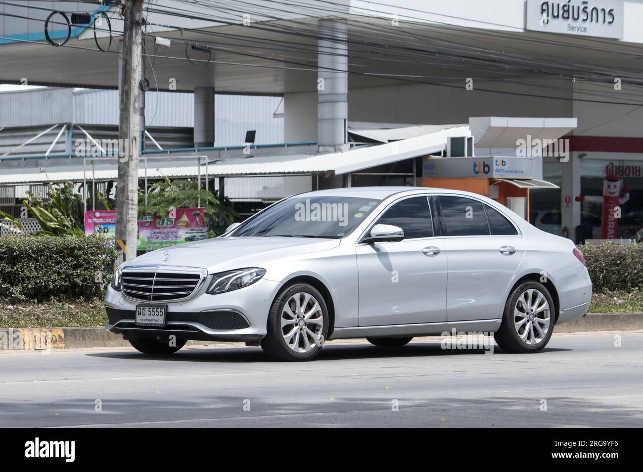 Chiangmai, Thailand -     July   14 2023:  luxury car  Mercedes Benz E220. Photo at radial road no.1001 north of chiangmai city. Stock Photo