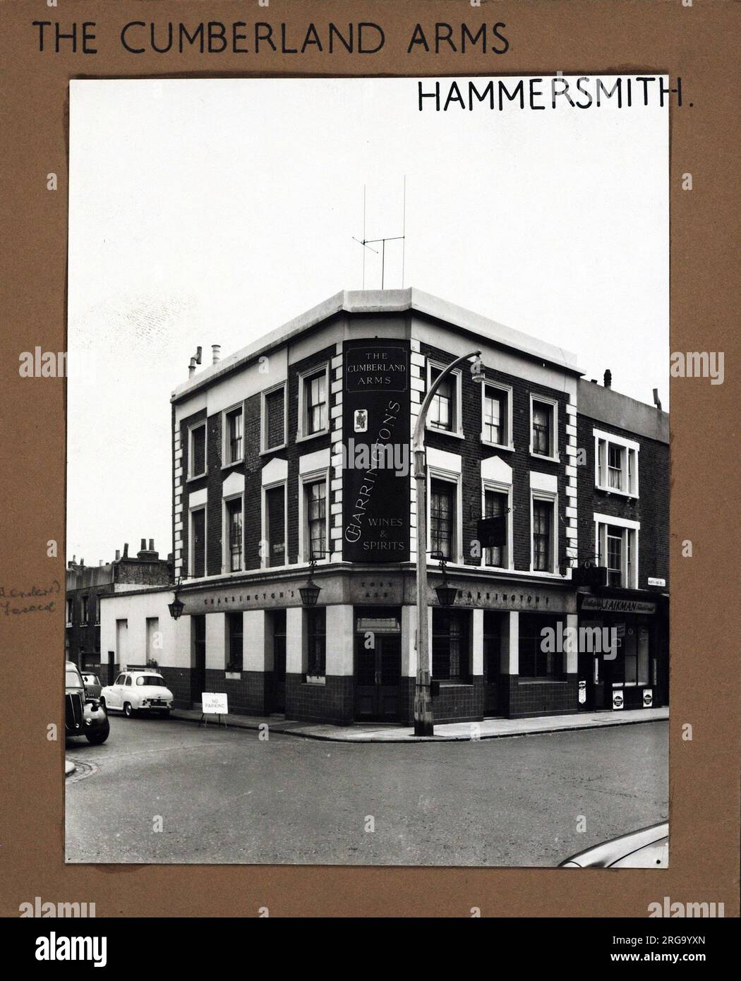 Photograph of Cumberland Arms, Hammersmith, London. The main side of