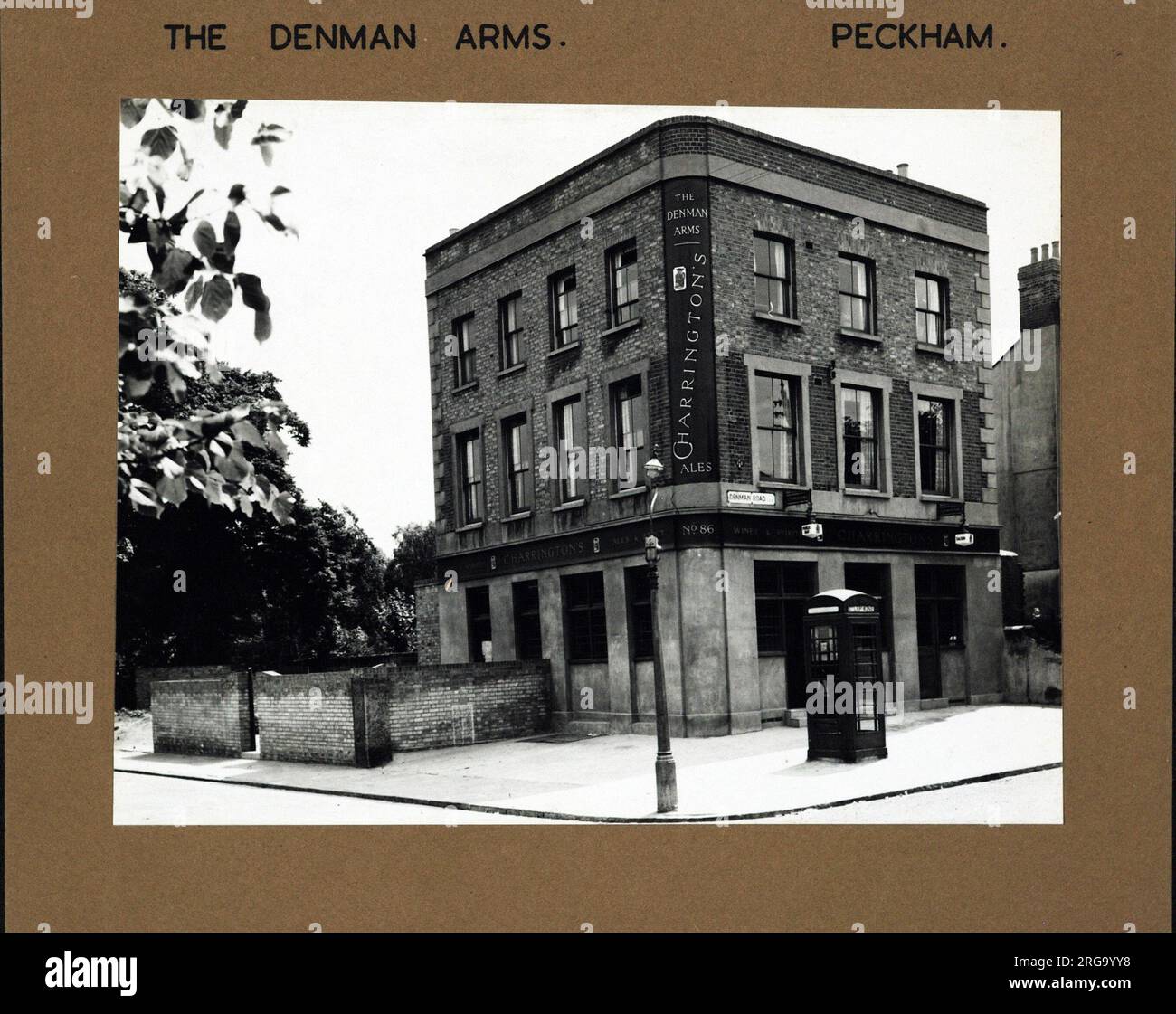 Photograph of Denman Arms, Peckham, London. The main side of the print (shown here) depicts: Corner on view of the pub.  The back of the print (available on request) details: Nothing for the Denman Arms, Peckham, London SE15 5NR. As of July 2018 . Pub closed and as of Sep 2017 ground floor boarded up Stock Photo