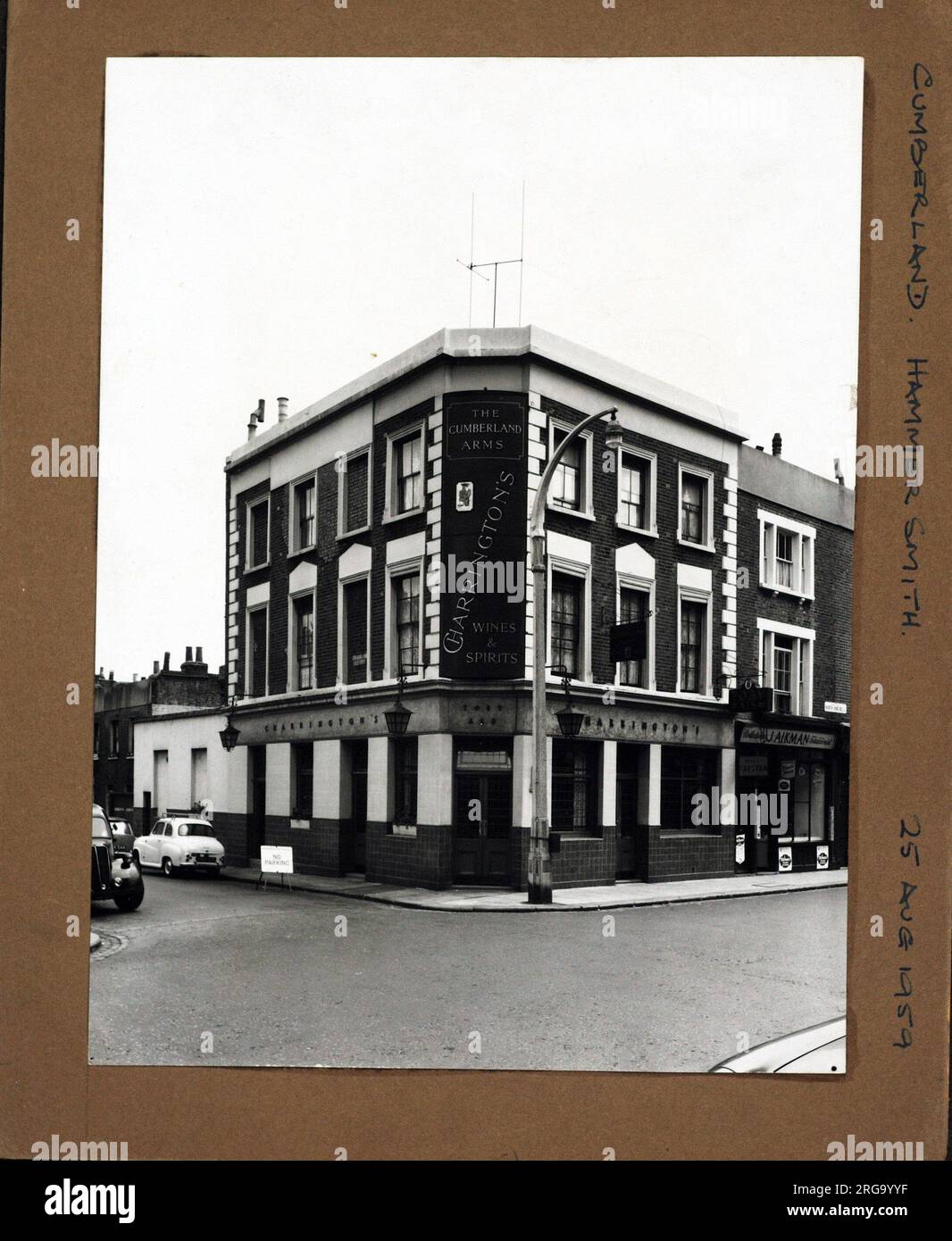 Photograph of Cumberland Arms, Hammersmith, London. The main side of the print (shown here) depicts: Corner on view of the pub.  The back of the print (available on request) details: Nothing for the Cumberland Arms, Hammersmith, London W14 8SZ. As of July 2018 . Enterprise Inns Stock Photo