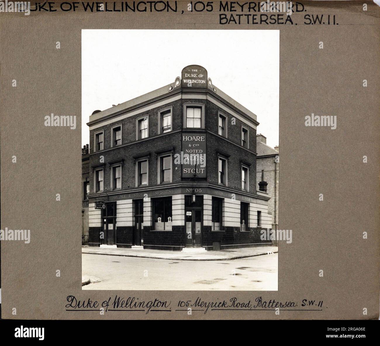 Photograph of Duke Of Wellington PH, Battersea, London. The main side of  the print (shown here) depicts: Corner on view of the pub. The back of the  print (available on request) details: