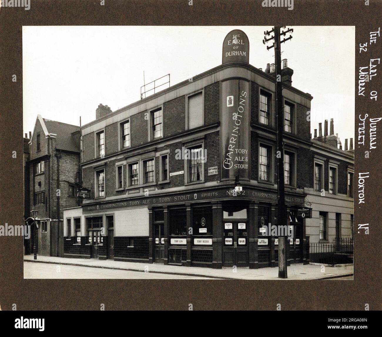 Photograph of Earl Of Durham PH, Hoxton, London. The main side of the print (shown here) depicts: Corner on view of the pub.  The back of the print (available on request) details: Nothing for the Earl Of Durham, Hoxton, London N1 7PX. As of July 2018 . Closed and demolished Stock Photo