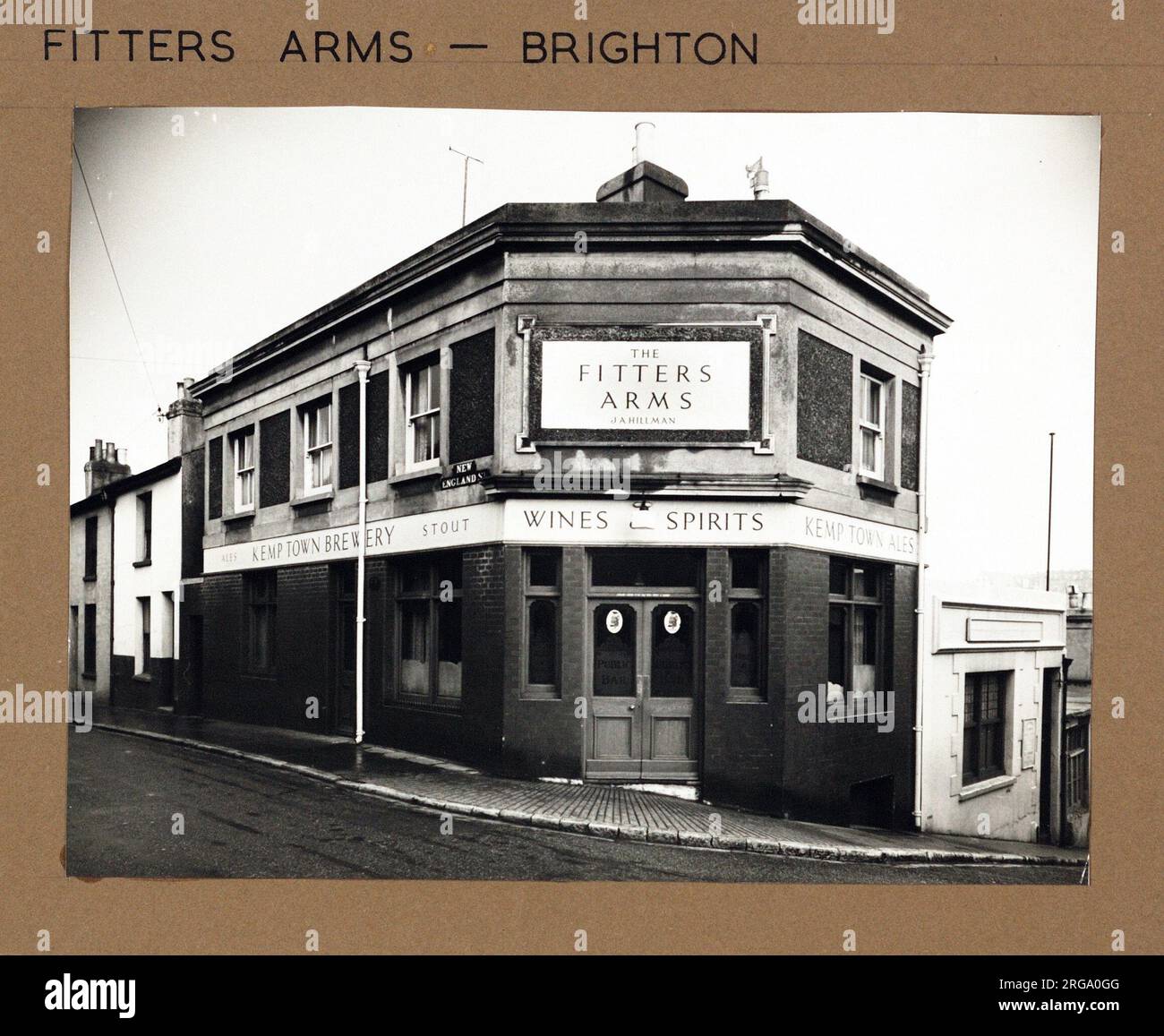 Photograph of Fitters Arms, Brighton, Sussex. The main side of the print (shown here) depicts: Corner on view of the pub.  The back of the print (available on request) details: Nothing for the Fitters Arms, Brighton, Sussex BN1 4GH. As of July 2018 . Demolished Stock Photo