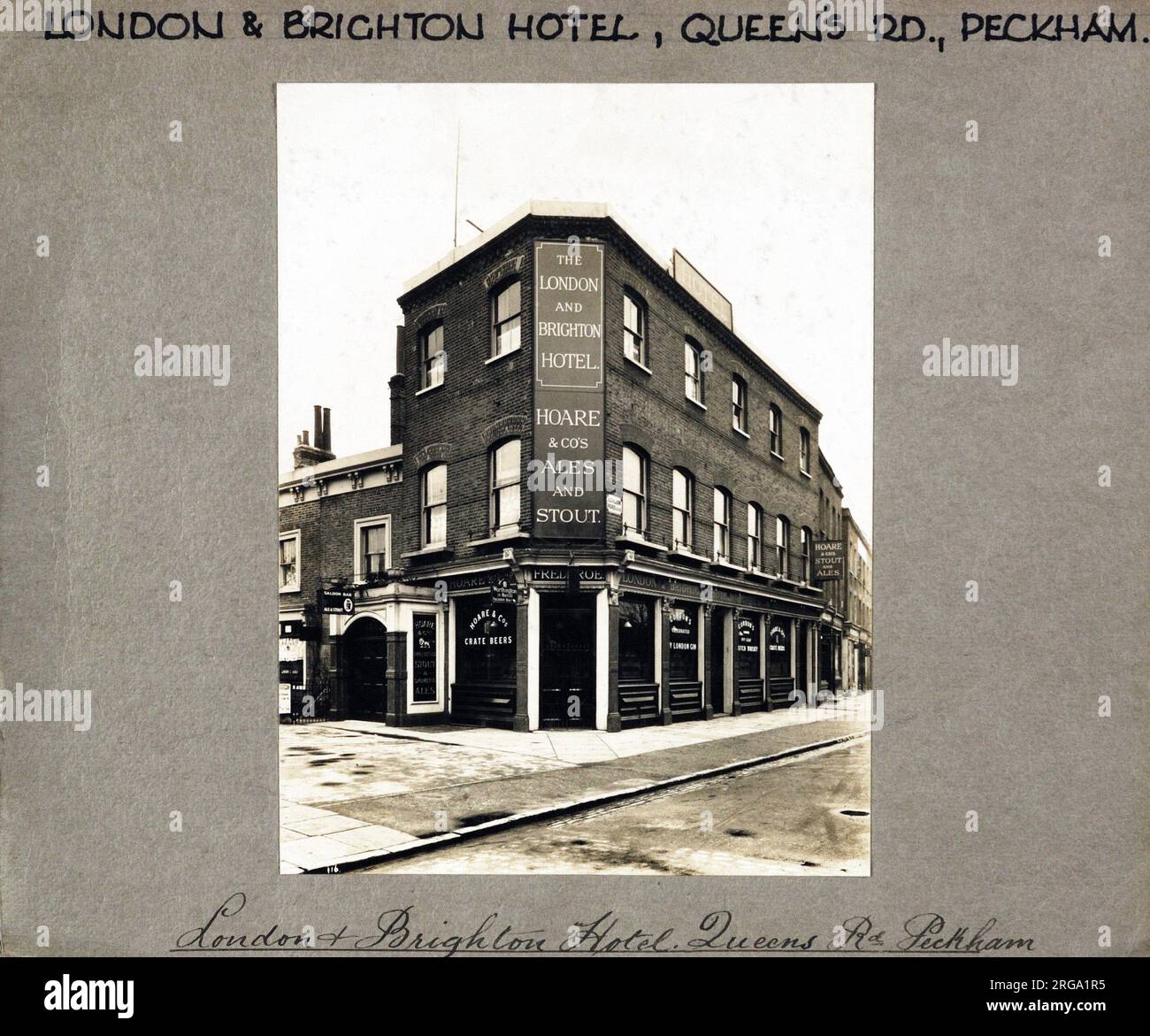 Photograph of London & Brighton PH, Peckham, London. The main side of the print (shown here) depicts: Corner on view of the pub.  The back of the print (available on request) details: Nothing for the London & Brighton, Peckham, London SE15 2ND. As of July 2018 . Demolished replaced by flats. Stock Photo