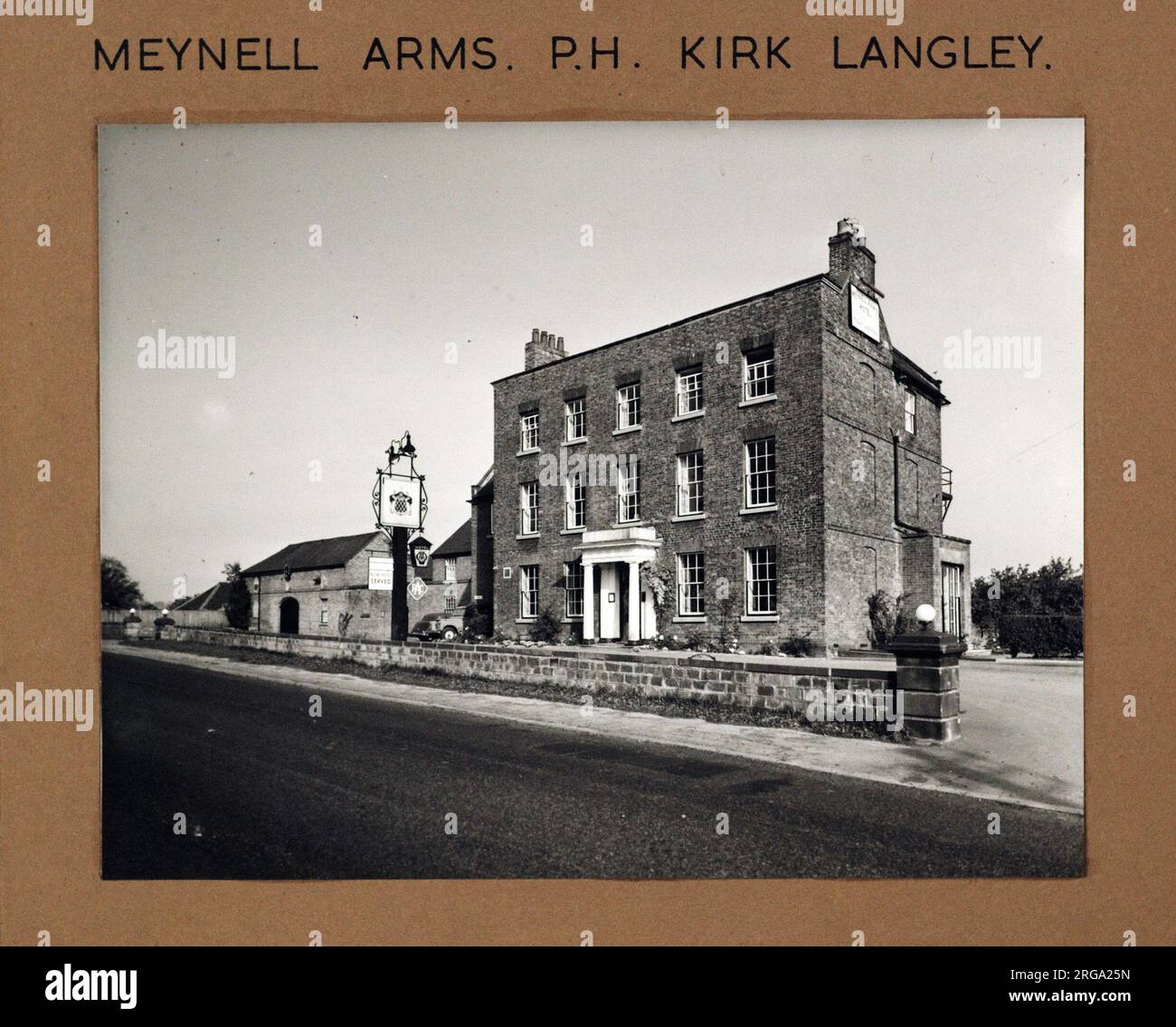 Photograph of Meynell Arms, Kirk Langley, Derbyshire. The main side of the print (shown here) depicts: Right face on view of the pub.  The back of the print (available on request) details: Nothing for the Meynell Arms, Kirk Langley, Derbyshire DE6 4NF. As of July 2018 . Now Worth Brothers Wine Tasting Venue. Stock Photo