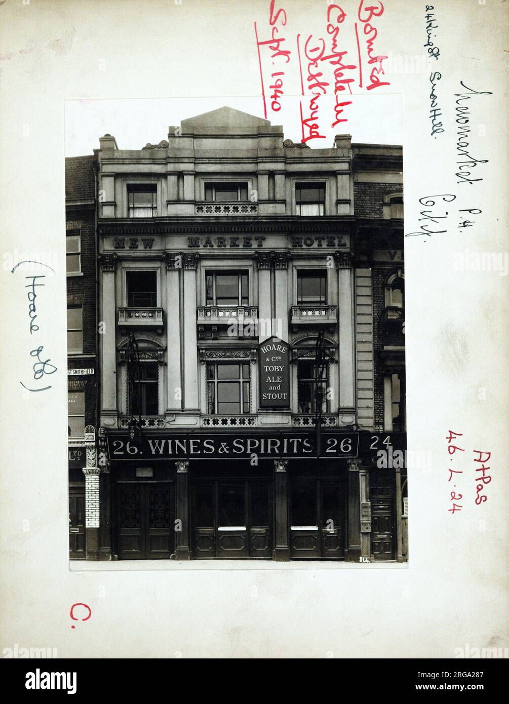 Photograph of Newmarket PH, City (Old), London. The main side of the print (shown here) depicts