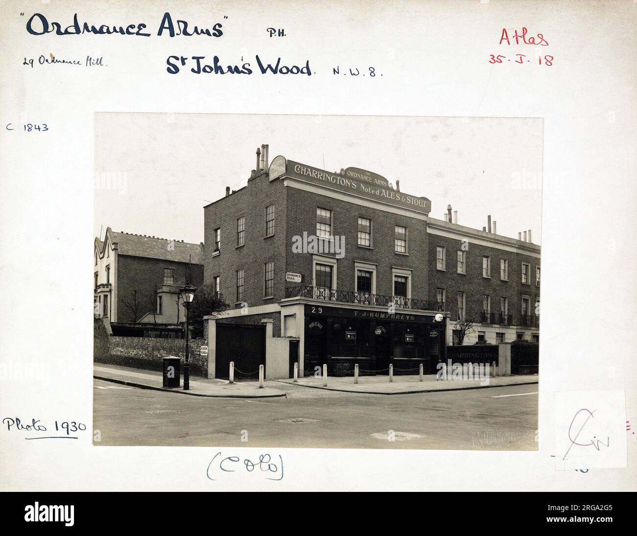 Photograph of Ordnance Arms, St Johns Wood, London. The main side of