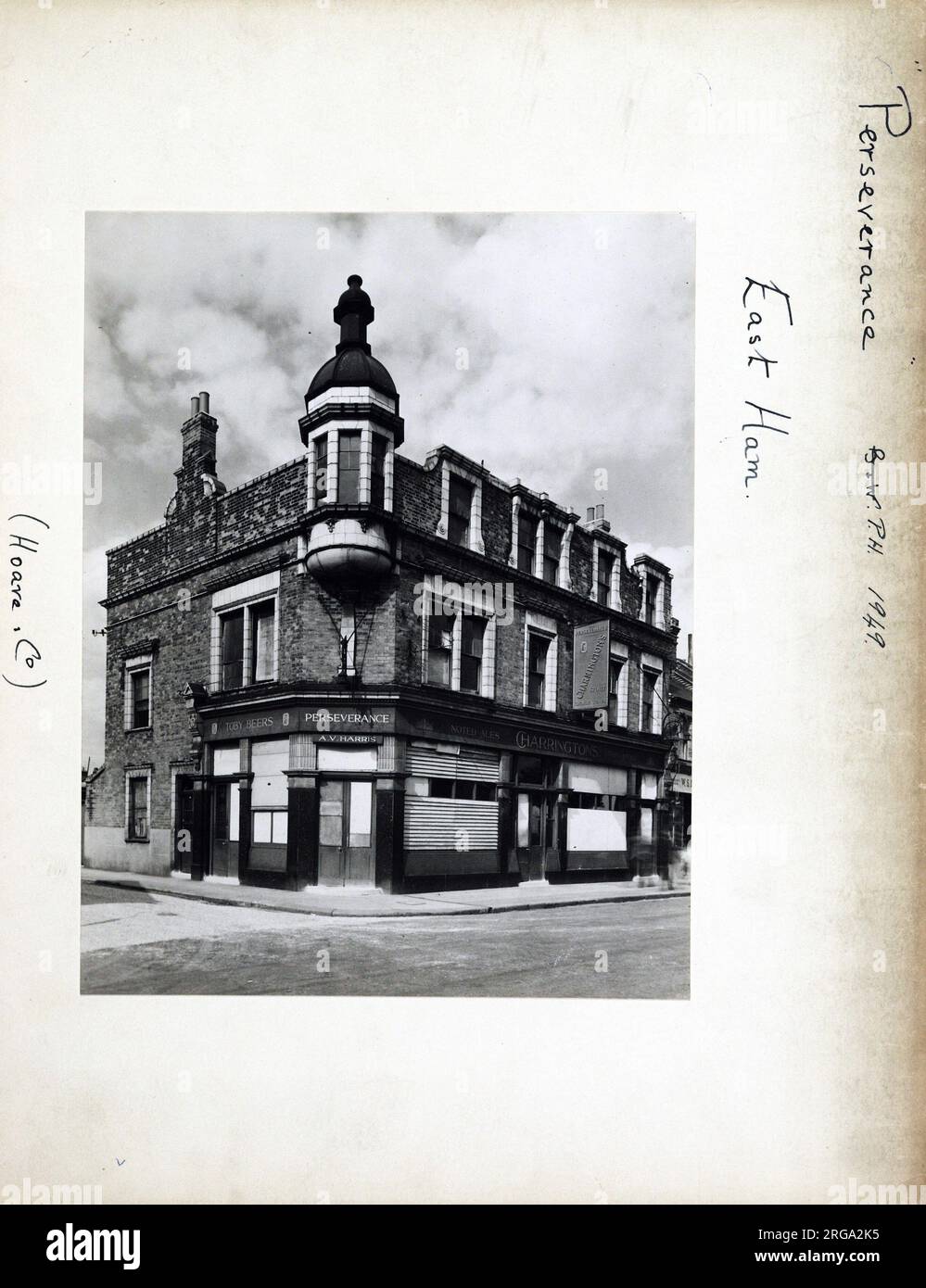 Photograph of Perseverance PH, East Ham, London. The main side of the print (shown here) depicts: Corner on view of the pub.  The back of the print (available on request) details: Trading Record 1936 . 1961 for the Perseverance, East Ham, London E6 6DQ. As of July 2018 . Converted to a religious centre called Tranformation Powerhouse 2004. Stock Photo