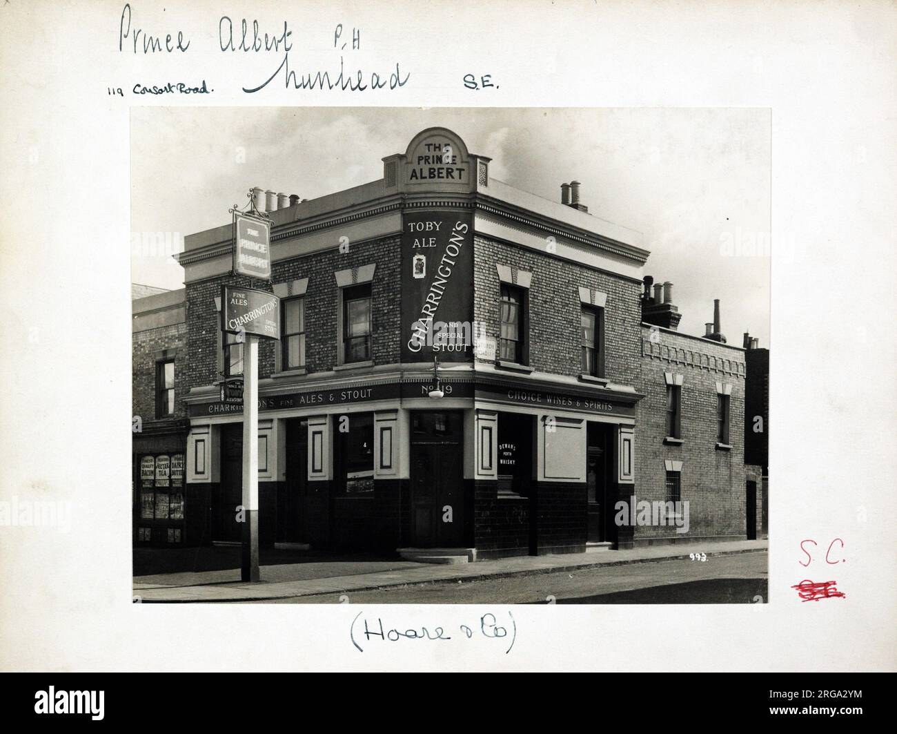 Photograph of Prince Albert PH, Nunhead, London. The main side of the print (shown here) depicts: Corner on view of the pub.  The back of the print (available on request) details: Nothing for the Prince Albert, Nunhead, London SE15 3RU. As of July 2018 . Now residential with a delicatessen on the ground floor called Frog on the Green Stock Photo