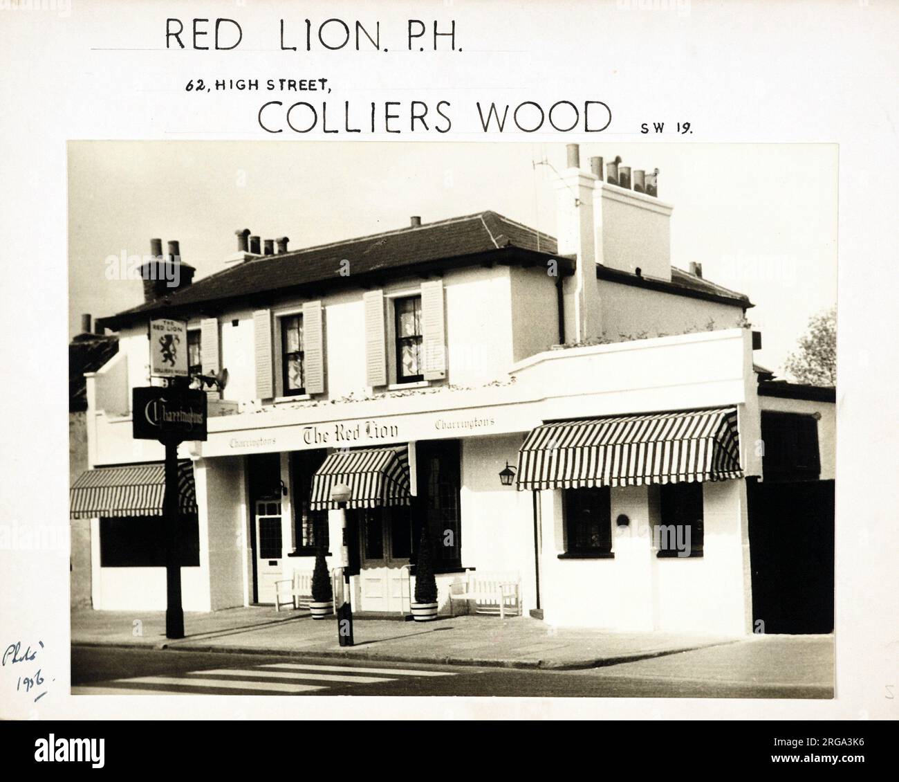 Photograph of Red Lion PH, Colliers Wood, London. The main side of the