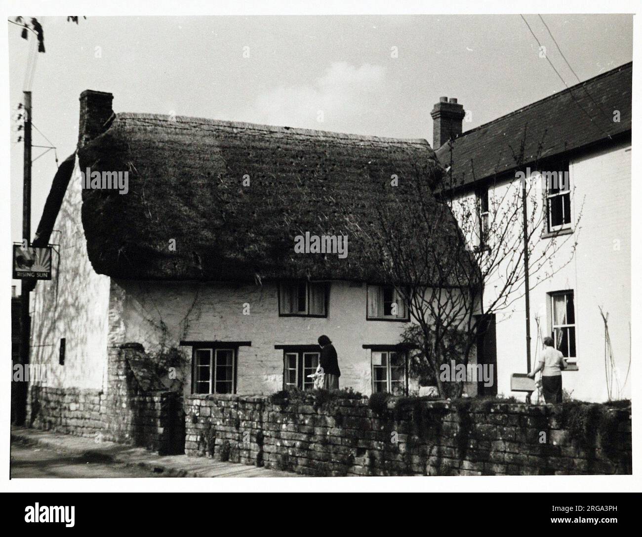 Photograph of Rising Sun PH, Langport, Somerset. The main side of the print (shown here) depicts: Right face on view of the pub.  The back of the print (available on request) details: Publican ID for the Rising Sun, Langport, Somerset TA10 0DR. As of July 2018 . Now in residential use, a pub sign is still displayed. Stock Photo