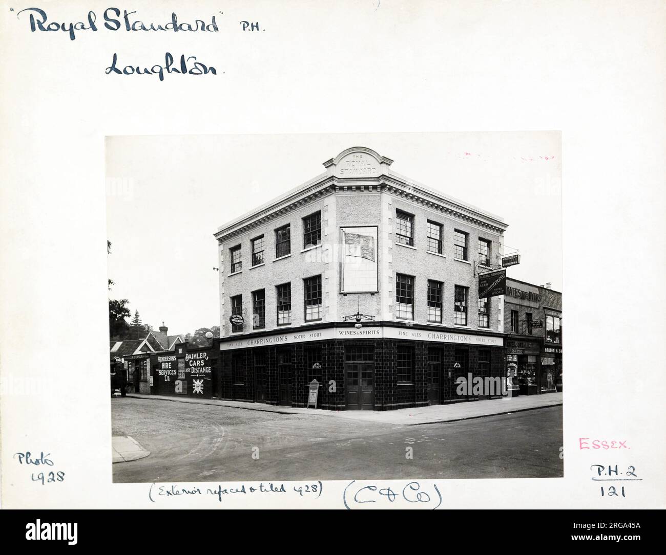 Photograph of Royal Standard PH, Loughton, Essex. The main side of the print (shown here) depicts: Corner on view of the pub.  The back of the print (available on request) details: Trading Record 1924 . 1962 for the Royal Standard, Loughton, Essex IG10 4BE. As of July 2018 . Renamed Luxe . Now closed after council revoked late night liecence. The leaseholders have converted the premises to a gastro.pub in former name. Stock Photo