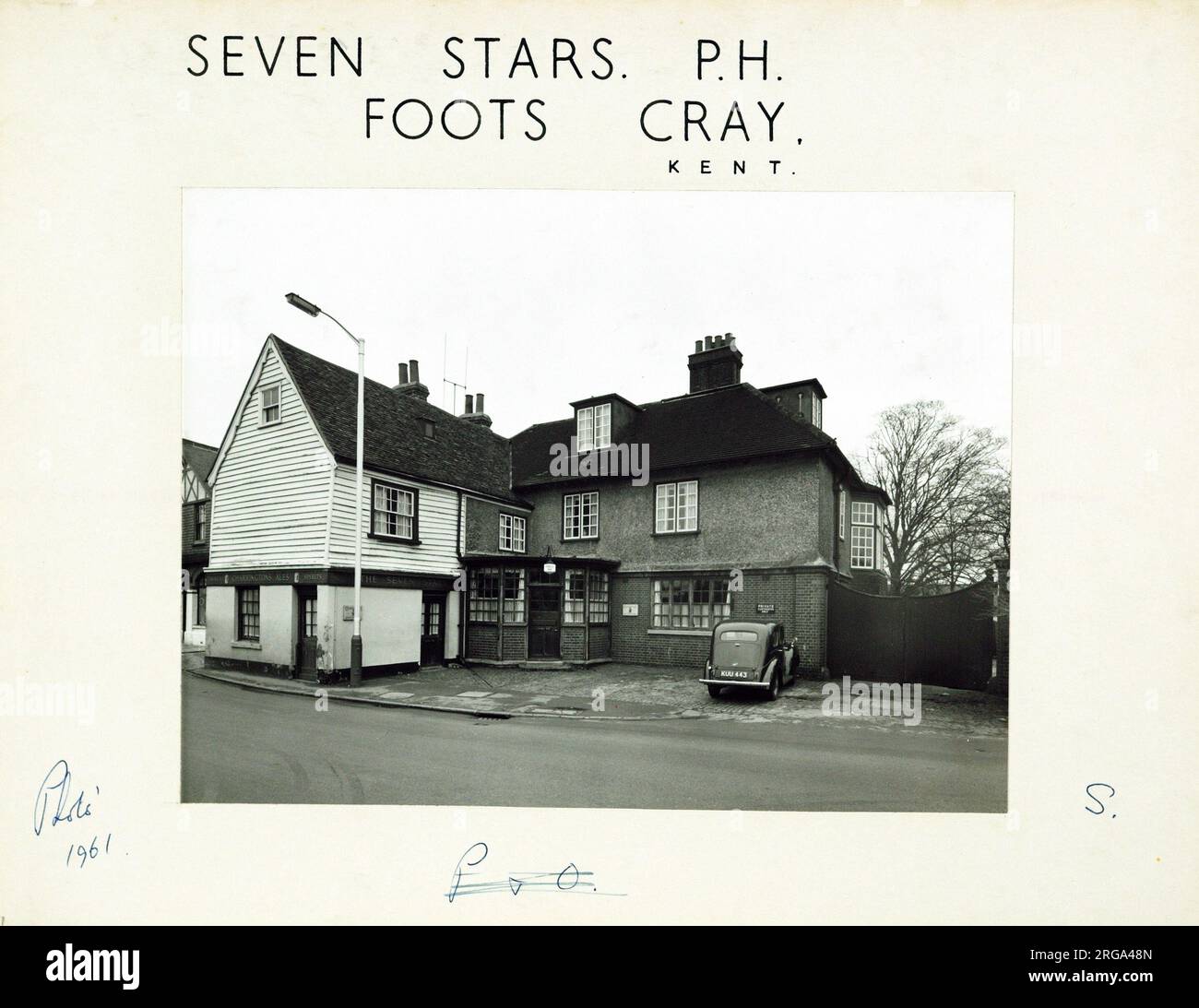 Photograph of Seven Stars PH, Foots Cray, Greater London. The main side of the print (shown here) depicts: Face on view of the pub.  The back of the print (available on request) details: Trading Record 1931 . 1961 for the Seven Stars, Foots Cray, Greater London DA14 5HJ. As of July 2018 . Free House Stock Photo