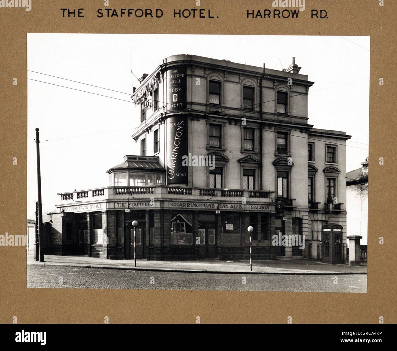 Photograph of Stafford Hotel, Harrow, London. The main side of the print (shown here) depicts: Left Face on view of the pub.  The back of the print (available on request) details: Nothing for the Stafford Hotel, Harrow, London W2 6NF. As of July 2018 . Demolished . now Westway Stock Photo