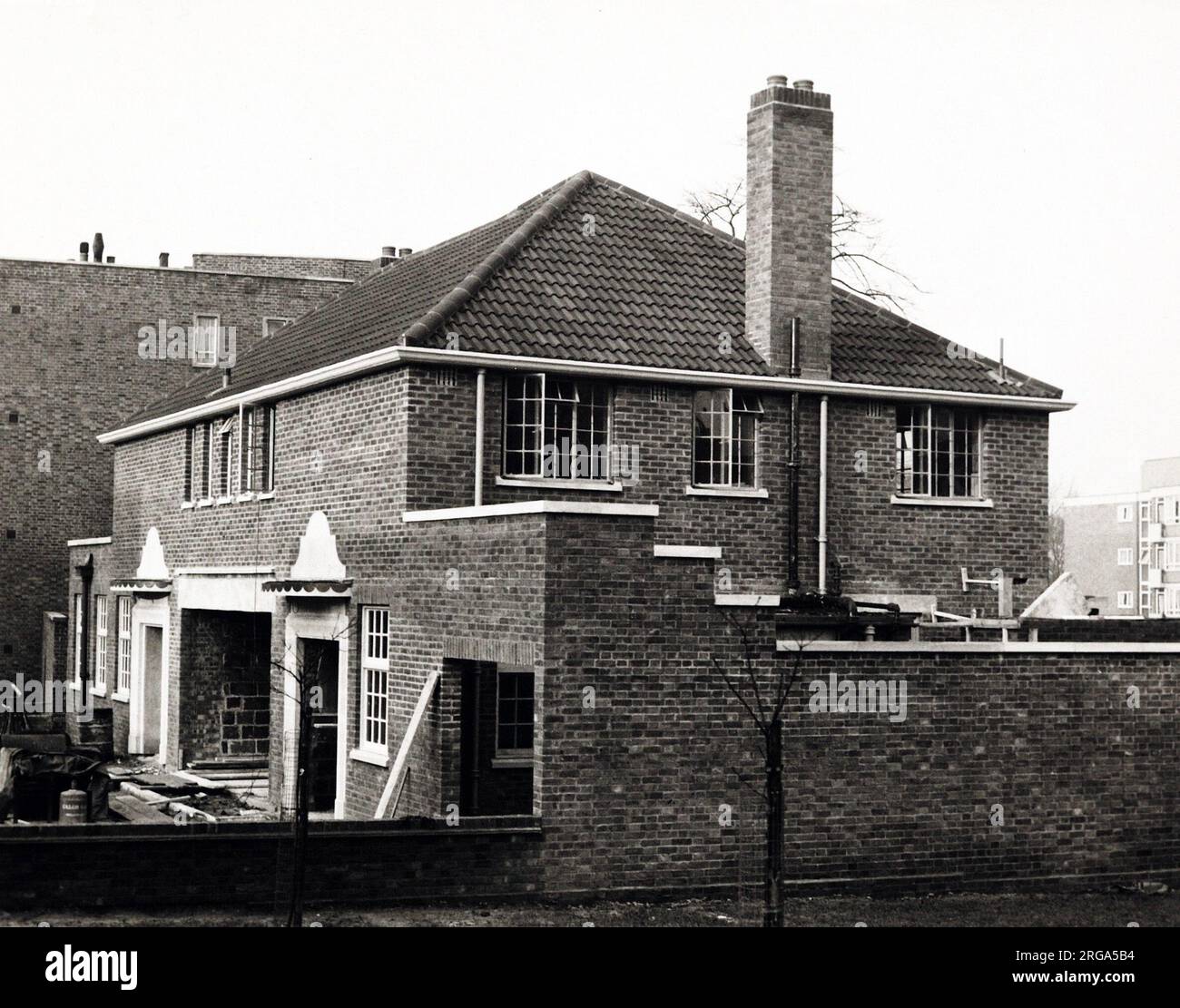 Photograph of Tyrell Arms, Nunhead (New), London. The main side of the print (shown here) depicts: Photo of the pub Mid build.  The back of the print (available on request) details: Nothing for the Tyrell Arms, Nunhead (New), London SE15 3TQ. As of July 2018 . Demolished Stock Photo