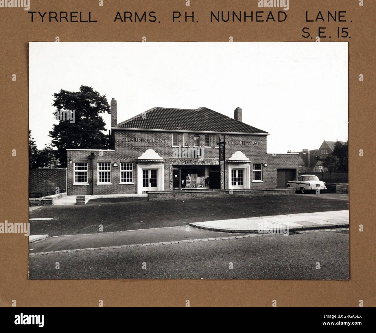Photograph of Tyrell Arms, Nunhead (New), London. The main side of the print (shown here) depicts: Face on view of the pub.  The back of the print (available on request) details: Nothing for the Tyrell Arms, Nunhead (New), London SE15 3TQ. As of July 2018 . Demolished Stock Photo