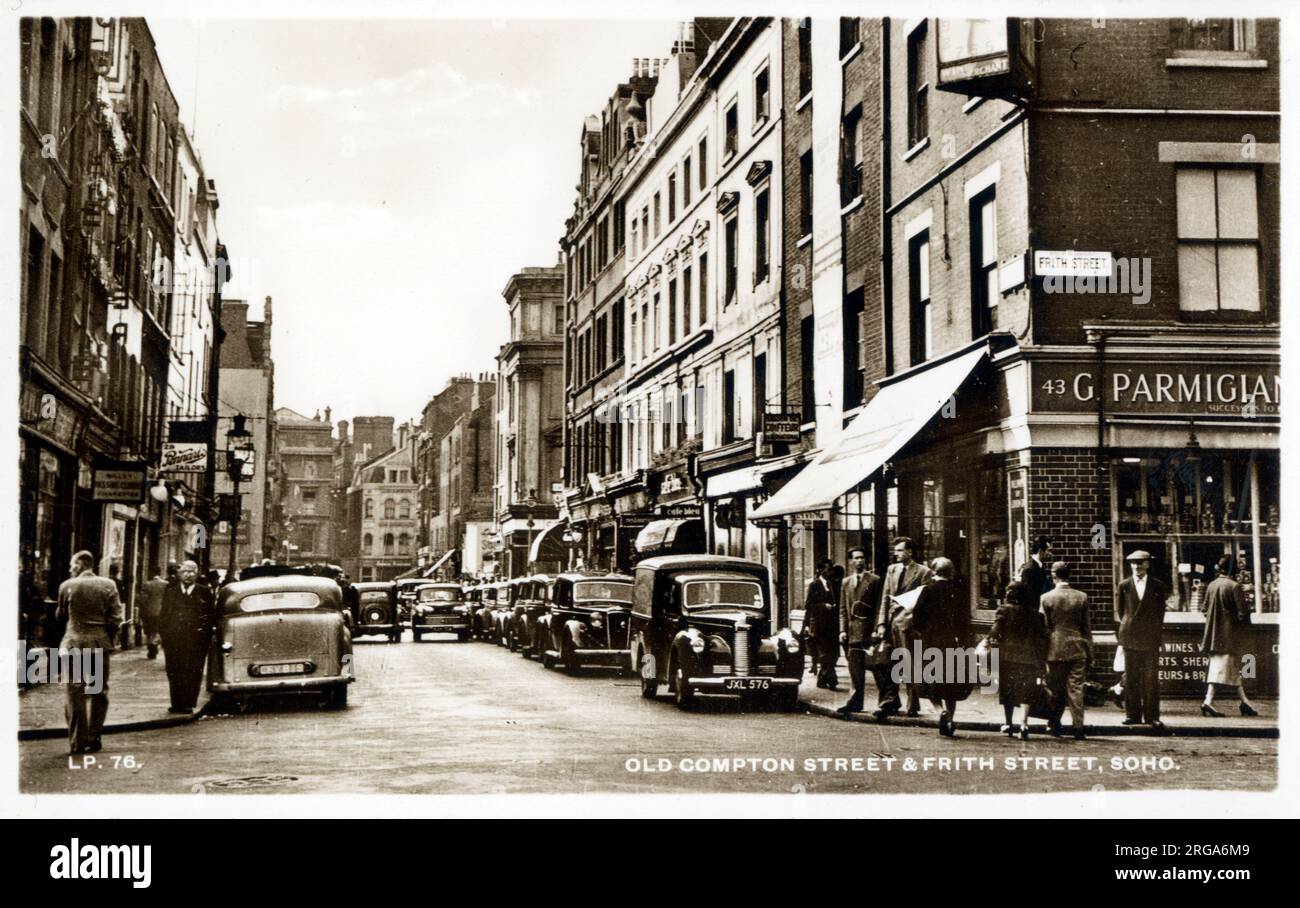 Old Compton Street and Frith Street, Soho, London. Stock Photo