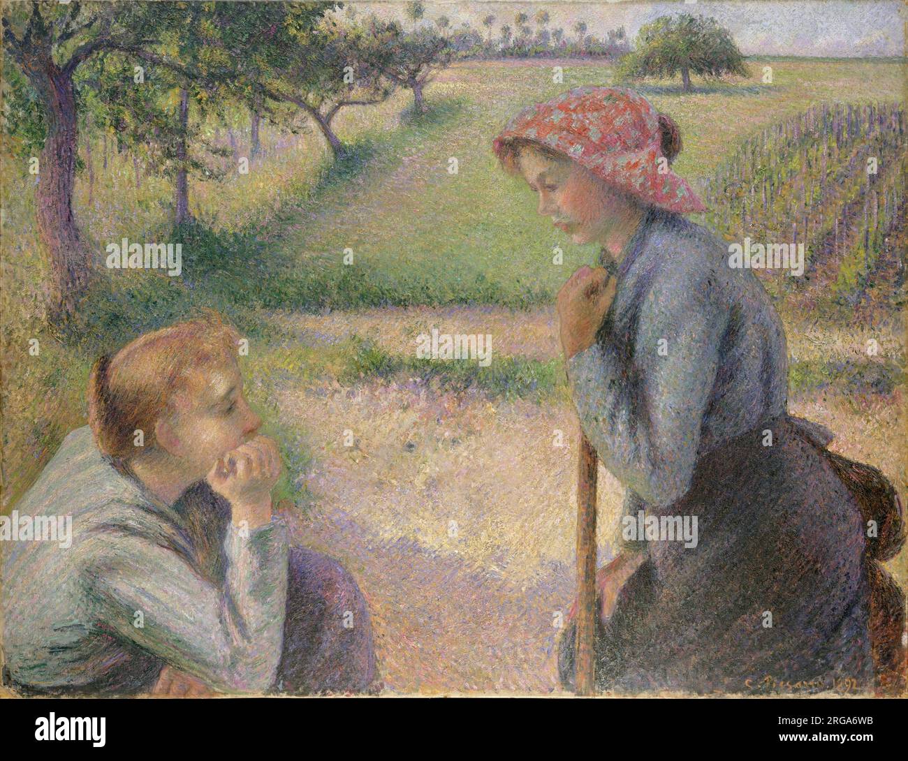 Two Young Peasant Women - by Camille Pissarro, 1892 Stock Photo