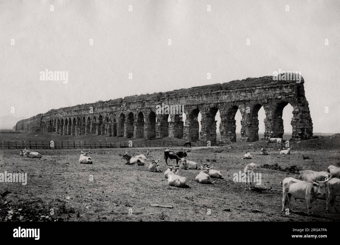 Vintage 19th century photograph: Ruins of an ancient Roman aquaduct ...