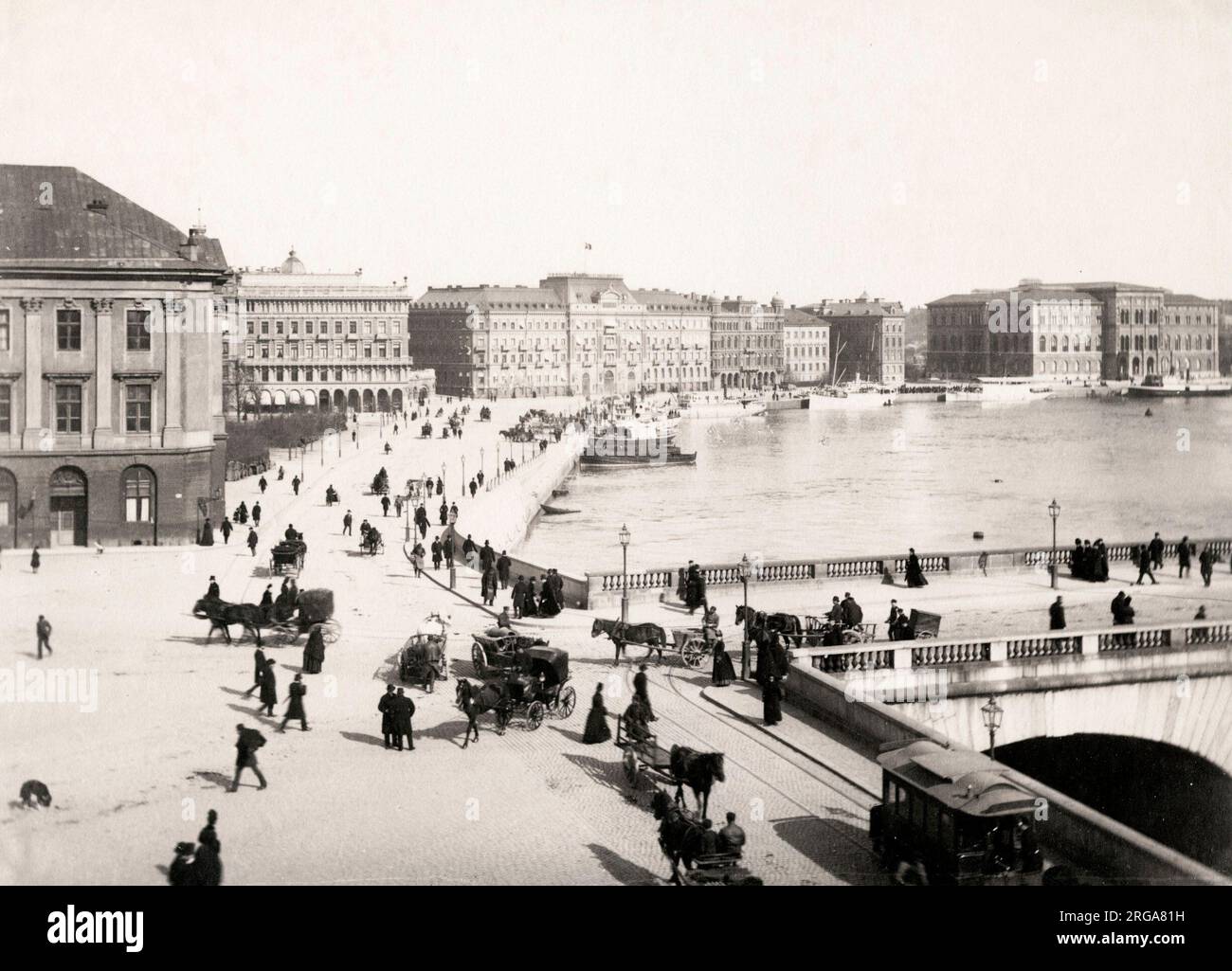 Stockholm Sweden city view towards the Naationalmuseum, Naational museum. Vintage 19th century photograph. Stock Photo