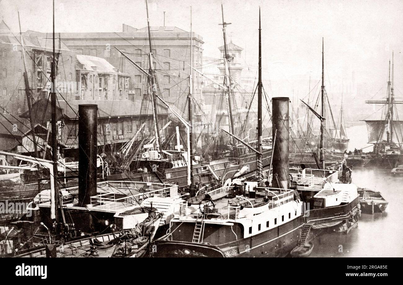 c.1870s England London - Fresh Wharf - ships tied up in the dock Stock Photo