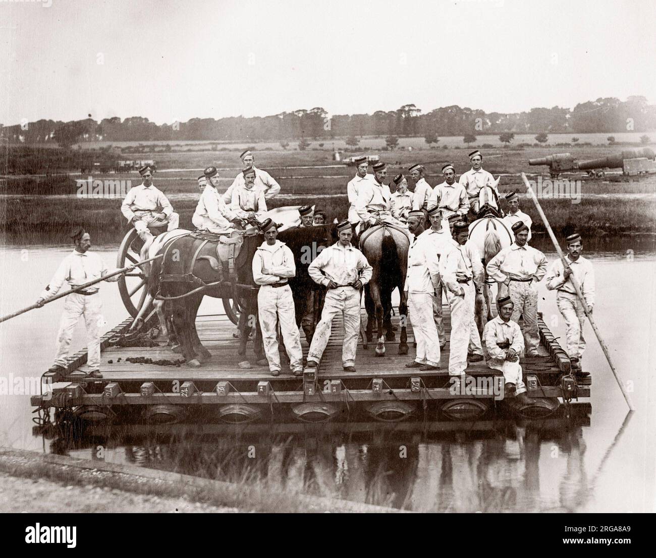 British army soldiers on exercise at Shoeburyness, c.1880's - probably Royal Engineers Regiment Stock Photo