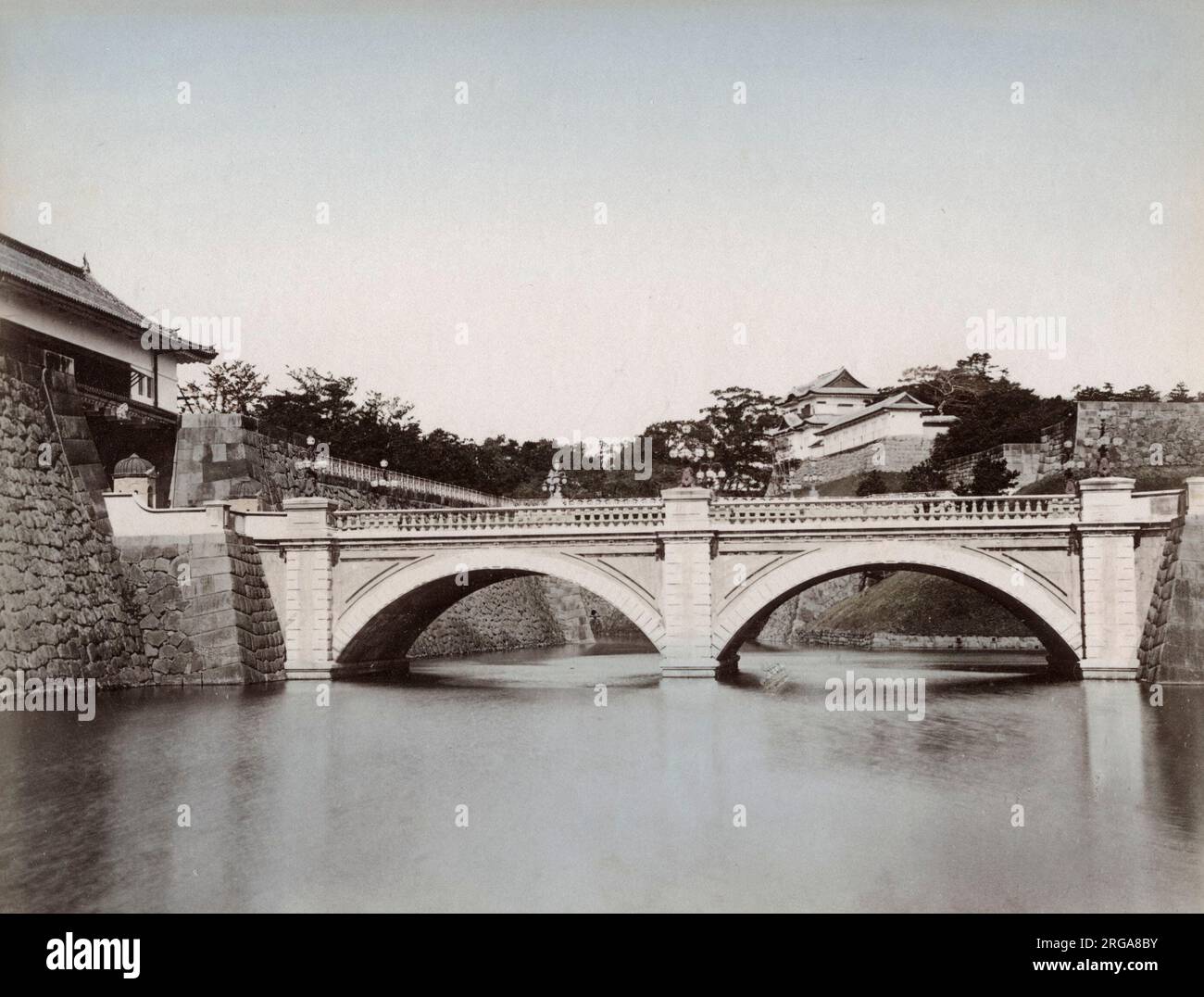 Bridge to the Imperial Palace, Tokyo. Vintage 19th century photograph. Stock Photo